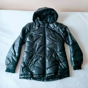 Justice puffer jacket with hood and warm sherpa lining size 10p